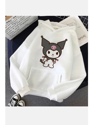 Populus Kuromi Beyaz Kapşonlu Sweatshirt