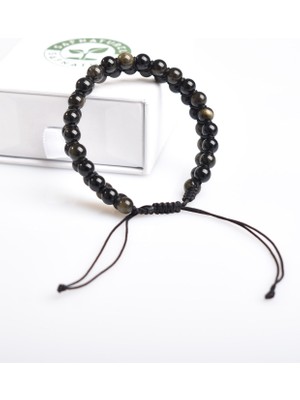 Safnaturel Golden Obsidyen 6mm Çift Sıra Makrome Doğal Taş Bileklik