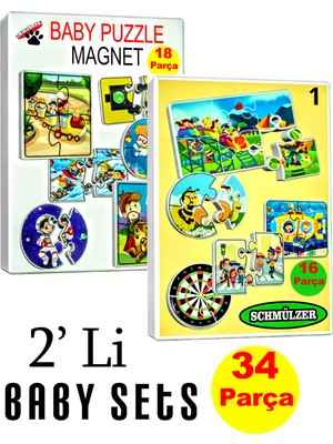 Schmülzer 2'li Set Baby Magnet Eğitici Puzzle - Yapboz Montessori Hediye Oyuncak - 11 Görsel 34 Parça