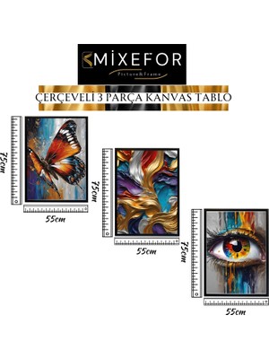 Mixefor Çerçeveli 3 Parça Tablo Set- Modern Soyut Kanvas Tablo -Tek Tablo Ölçü 55CM x 75CM