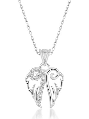 Madam Matmazel Melek Kanadı Gümüş Kadın Kolye, 925 Ayar