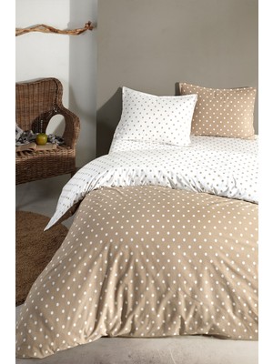 Cote Blanc Dots Capuccino  Pamuk Ranforce Çift Kişilik Çift Taraflı Nevresim Takımı 200X220