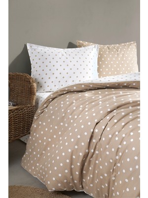 Cote Blanc Dots Capuccino  Pamuk Ranforce Çift Kişilik Çift Taraflı Nevresim Takımı 200X220