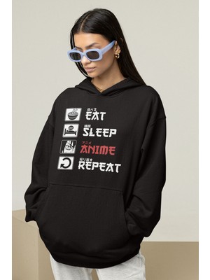 Populus Anime Eat Sleep Anime Kapşonlu Sweatshirt