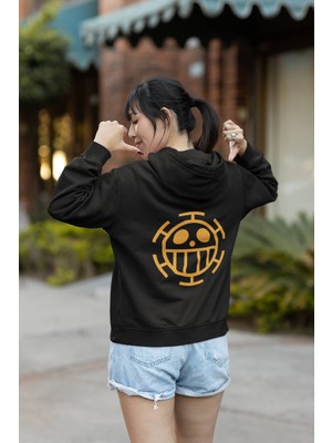 Populus Anime Trafalgar Law Kalp Korsanları Ön - Arka Baskılı Kapşonlu Sweatshirt