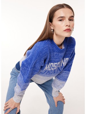 Moschino Jeans Bisiklet Yaka Normal Baskılı Mavi Kazak Kadın J0919