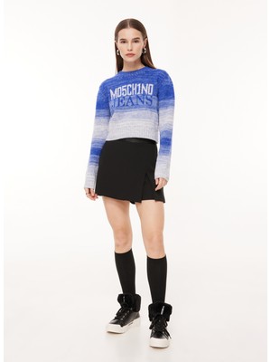 Moschino Jeans Bisiklet Yaka Normal Baskılı Mavi Kazak Kadın J0924