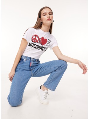 Moschino Yüksek Bel Düz Paça Normal Indigo Kadın Pantolon J0330