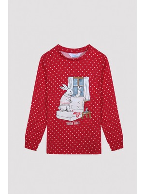 Penti Kız Çocuk Hidden Place Slogan Baskılı Termal Kırmızı Pijama Takımı