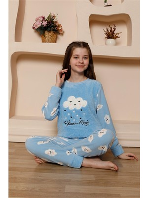 Akbeniz Kız Çocuk Welsoft Polar Mavi Pijama Takımı 20527