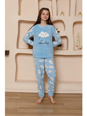 Akbeniz Kız Çocuk Welsoft Polar Mavi Pijama Takımı 20527