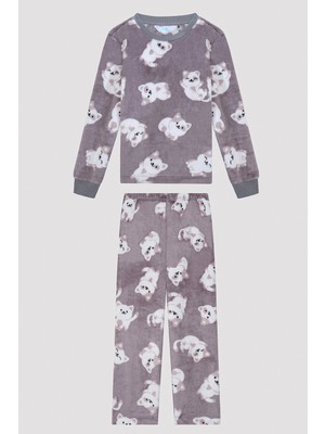 Penti Unisex Çocuk Kedi Baskılı Gri Pijama Takımı