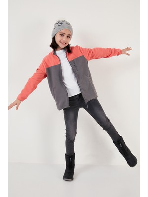 Lela Yumuşak Dokulu Fermuarlı Renk Bloklu Dik Yaka Cepli Hırka Polar Unisex Çocuk POLAR 5905001