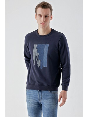 Morven Erkek Lacivert Trend Bisiklet Yaka Sweat-Shirt