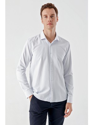 Morven  Erkek A. Mavi Trend Baskılı Desenli Italyan Yaka Slim Fit Gömlek