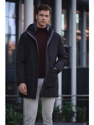 Morven  Erkek Siyah Flora Çıtçıtlı Kapüşonlu Dynamic Fit Rahat Kesim Mont
