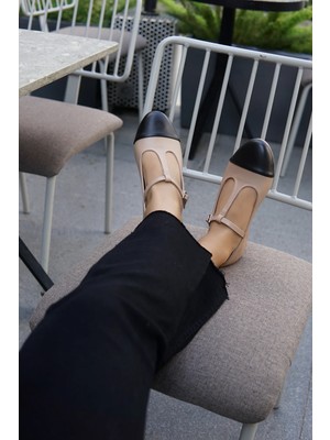 Laminta Anabel Nude Deri Şerit Detaylı Kadın Babet