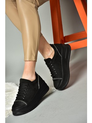 Fox Shoes R274217502 Siyah Süet Kalın Tabanlı Spor Ayakkabı Sneakers