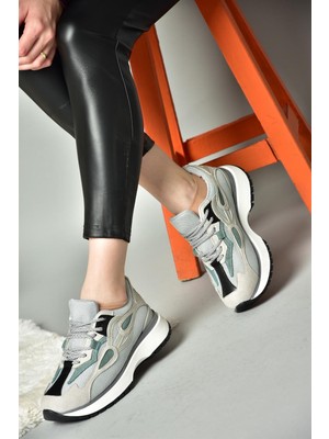 Fox Shoes R312510504 Gri/Yeşil Kumaş Kadın Spor Ayakkabı Sneakers