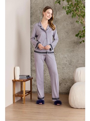 Pierre Cardin 2200 Kadın Uzun Kollu Gömlek Pijama Takımı-Royal