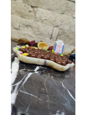 Marble Center Mermer Istiridye Sunumluk Tepsi Dekoratif Çerezlik Kase Tabak
