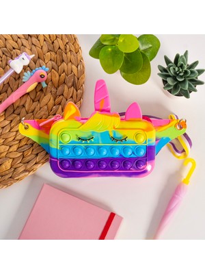 All Wear Silikon Popit Unicorn Bel Çantası % Bod Bag, Fuşya-Mavi