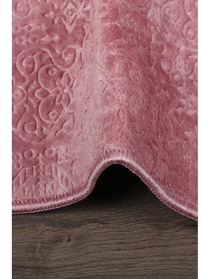 Bonny Home Nova Pembe 60X100 + 50X60 cm 2'li Köşeli Ponpon Saçaklı Banyo Halısı Kaymaz Yıkanabilir Paspas Seti