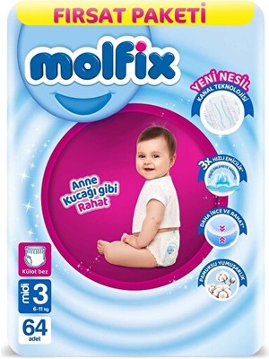 Molfix Külot Bez Fırsat Midi 3 Beden 64'Lü
