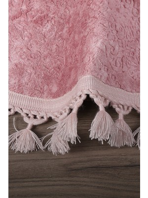 Bonny Home Nova Pembe Yuvarlak 100X100 cm Ponpon Saçaklı Kaymaz Tabanlı Makinede Yıkanabilir Banyo Paspası