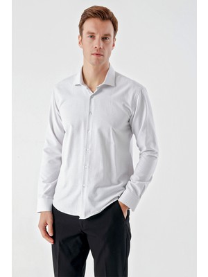 Morven  Erkek Siyah Trend Baskılı Desenli Italyan Yaka Slim Fit Gömlek