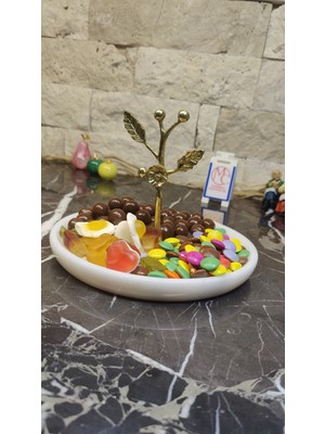 Marble Center Mermer Kulplu Şekerlik Sunumluk Lokumluk Ikramlık