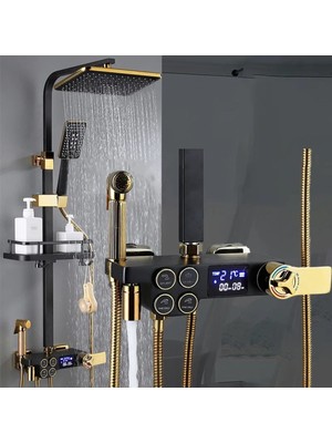 OEM Banyo Bataryası Duş Seti Dijital Yeni Model Siyah / Gold Bideli Tertostatlı
