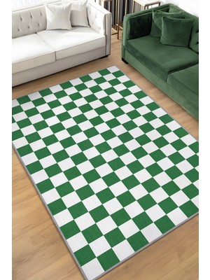 Homshtag Minimalist Damalı Yeşil Beyaz Halı Kareli Oturma Odası Halısı Retro Tarzı Salon Halısı