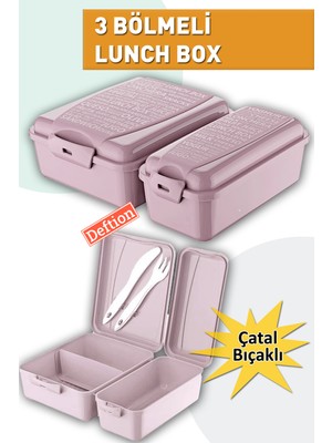 Deftion 3 Bölmeli Çatal Kaşıklı Lunch Box Beslenme Kutusu Çantası Lunchbox Yemek Seti