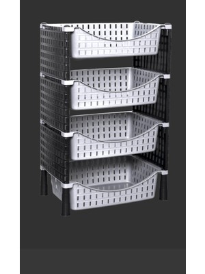 Lees home 4 Katlı Hasır Kare Siyah Gri Plastik Sebzelik