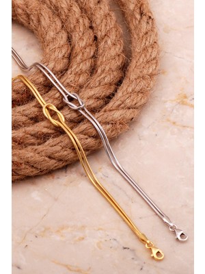 Sümer Telkari Düğüm Altın ve Rodyum Kaplama Gümüş Çift Bileklik 4442