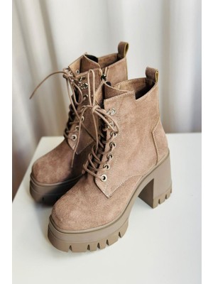 Mida Shoes Zelda Vizon Deri Bağcıklı Kadın Bot