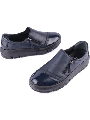 Emel Ayakkabı Yumuşak Deri Ayakkabı Lacıvert 1101