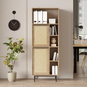 Robin Home Lidya Ofis Klasör Dolabı Kitaplık 2 Kapaklı Metal Ayaklı Uv Baskı Sepet-Jüt Desen