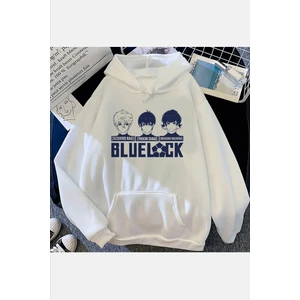 Blue Lock Face Beyaz Kapşonlu Sweatshirt