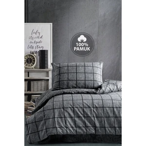 Casa Carina Ranforce Tek Kişilik Lastikli Çarşaflı Nevresim Takımı Kare Siyah