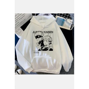 Jujutsu Kaisen Yuji Gojo Beyaz Kapşonlu Sweatshirt