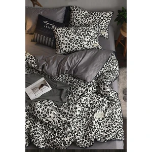 Lastikli Çarşaflı Nevresim Takımı Çift Kişilik Leopar Premium Cotton 64S