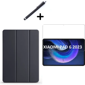Xiaomi Mi Pad 6 11 Inç Uyumlu Uyku Modlu Smart Tablet Kılıfı Ekran Koruyucu ve Kalem Seti Siyah