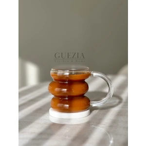 Kulplu Asimetrik Şerit Stil Iskandinav Bardak | Kahve ve Sunum Kokteyl Bardağı | 450 ml | 1 Adet