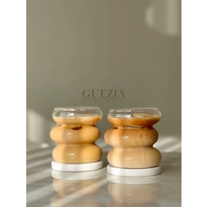 Asimetrik Şerit Stil Iskandinav Bardak | Kahve ve Sunum Kokteyl Bardağı | 450 ml | 2 Adet