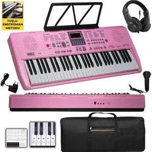 PS-1800PK-H 61 Tuşlu Kaliteli Pembe Org Dijital Ekranlı Kulaklık Çanta Notalık Adaptör Sticker Metod