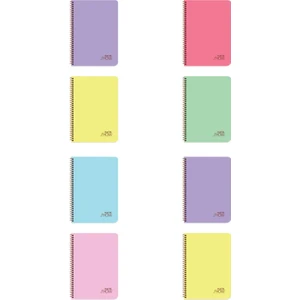 Pastel Show (8'li Paket) A4 72 Yaprak 4 Kareli + 4 Çizgili Plastik Kapak Spiralli Defter