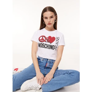 Bisiklet Yaka Baskılı Beyaz Kadın T-Shirt J0713
