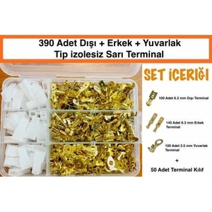390 Adet Dışı + Erkek Sarı Açık Terminal ve Sarı Topraklama Terminal (Oto Tip Pabuç)